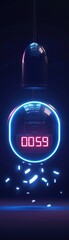 Sleek bomb with digital timer set to 00:59 neon blue backlight