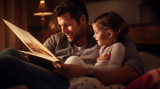 Homem lendo um livro de historias para os seus filhos