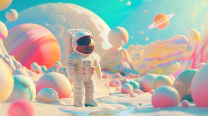 astronaut floating through colorful surreal galactic fantasy space - obrazy, fototapety, plakaty