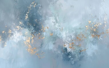Obraz premium Simple abstract painting, light blue, grey, white and gold colors