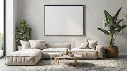 Wall / modern living room with mockup frame