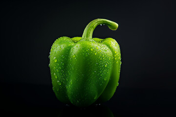 Green bell pepper, capsicum isolated on black backdrop
