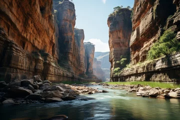 Foto op Plexiglas Scenic watercourse meandering through rocky canyon in mountainous landscape © Yuchen Dong