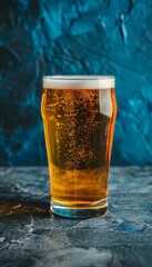 Close up of beer glass with water droplets, perfect for text placement and design projects
