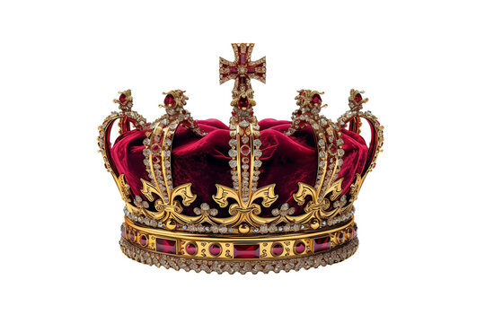 Royal King Gold Crown Isolated on a Transparent Background.