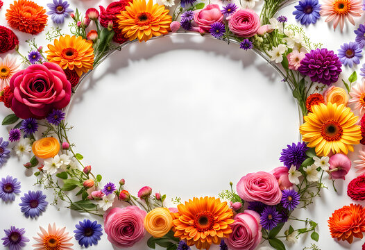  landscape close-up image view of fresh roses engraved circular frame border
