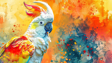 Watercolor cockatoo bird with a vibrant background