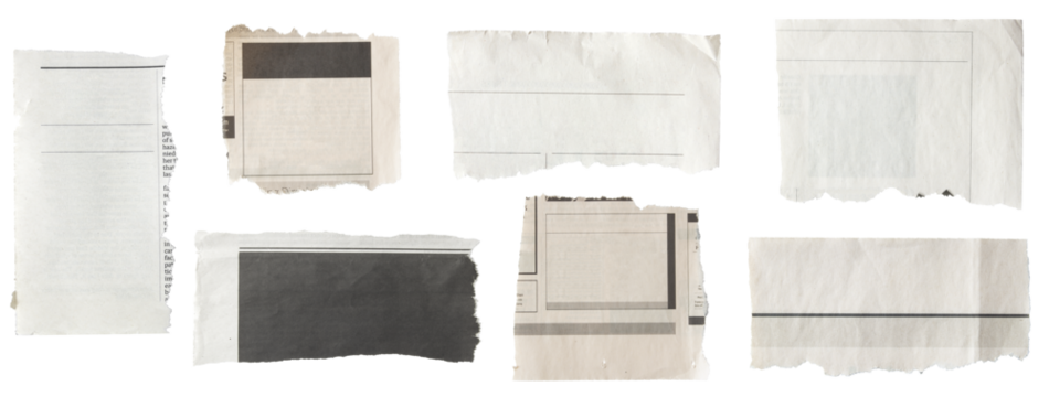 Set of torn pieces of newspaper isolated on transparent background. - Powered by Adobe