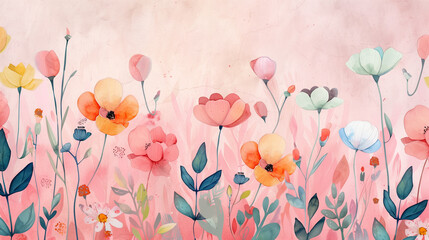 Watercolor flowers in the style of Art Nouveau