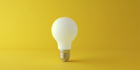 White light bulb on bright yellow background in pastel colors. Minimalist concept, bright idea concept, isolated lamp. 3d render illustration