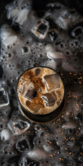 Café gelado com arte de latte no topo