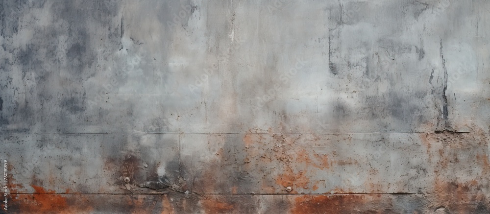 Poster a close up of a grey composite material wall with a rusty pattern. the winter landscape has freezing