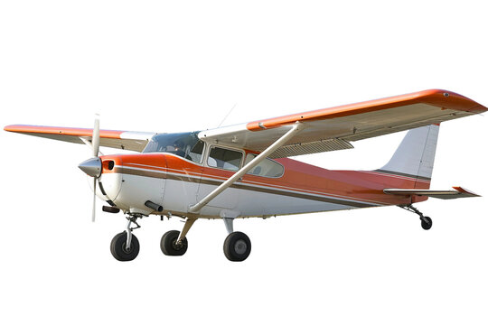 Passenger Small Plane Flying Isolated on a Transparent Background.