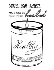 Biblical coloring illustration of Christian faith with Isolated illustrations of candle with bible verse