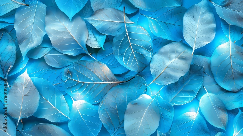 Poster blue tree leaf skeleton texture background with shining light creating a captivating pattern effect