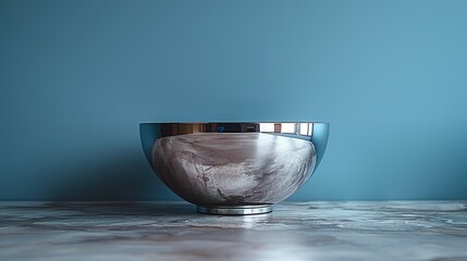 Stainless steel bowl mockup with blue tones. - obrazy, fototapety, plakaty