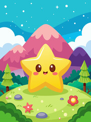 Stars illuminate the adorable vector landscape background.