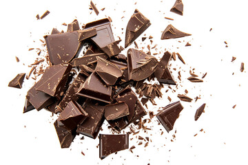 Tasty Shattered Chocolate Isolated on a Transparent Background.