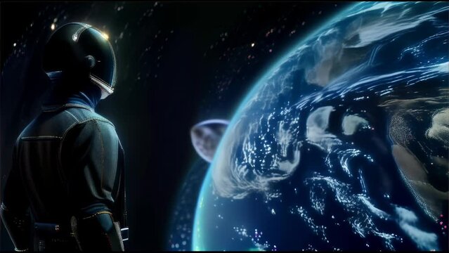 Solo astronaut gazing at Earth, illustrating the isolation and responsibility in leadership
