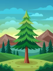  Serene spruce forest landscape with majestic trees reaching towards clear skies. © Design Adelsa
