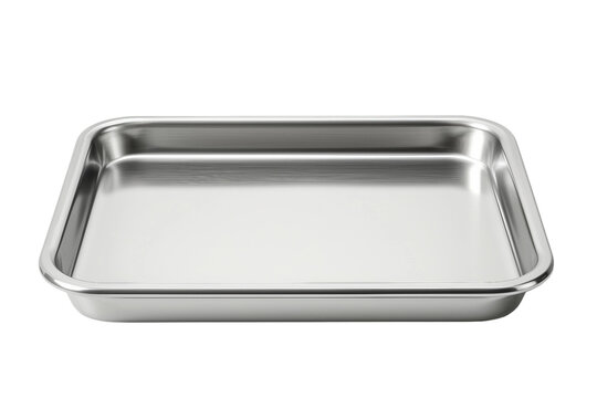 Steal Rectangular Tray Isolated on a Transparent Background.