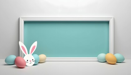 Frame with easter egg and bunny on a white background. Happy Easter Day
