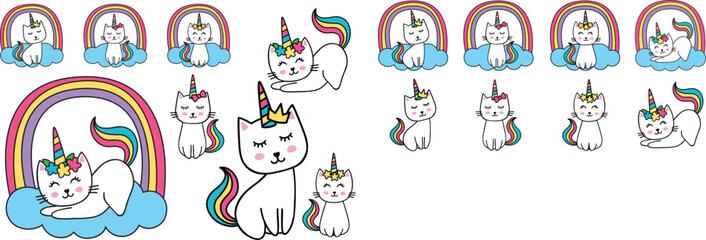 caticorn cute cat unicorn rainbow graphic