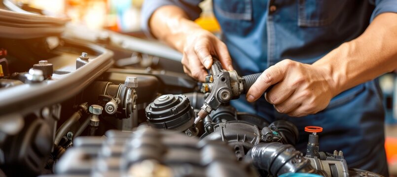 Expert technician s skilled hands in action at auto service center performing car repairs