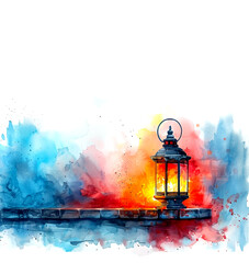 Islamic lantern illustration in watercolor style