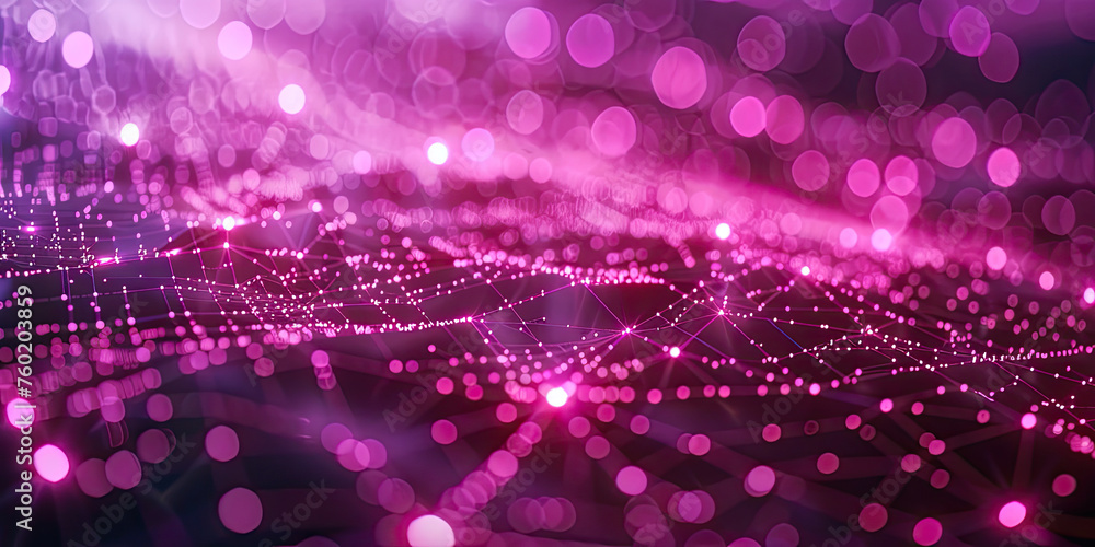 Poster background of purple glowing abstract waving particle technology moving dots flow design
