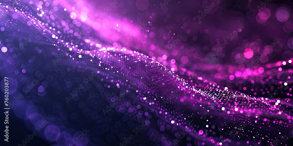 Poster background of purple glowing abstract waving particle technology moving dots flow design