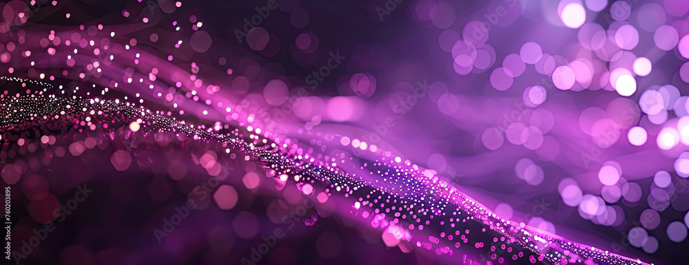 Poster background of purple glowing abstract waving particle technology moving dots flow design