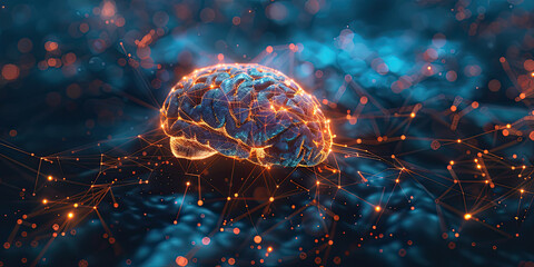 Background of AI brain with glowing connections machine learning innovation technology concept