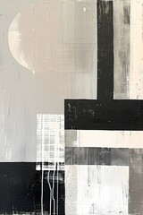 abstract geometric shape painting, simple artwork in black, grey and white color , Art work for wall art and home decor 