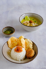 soto ayam, indonesian chicken yellow soup with rice