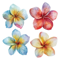 simple vector watercolour set of beautiful frangipani flower 