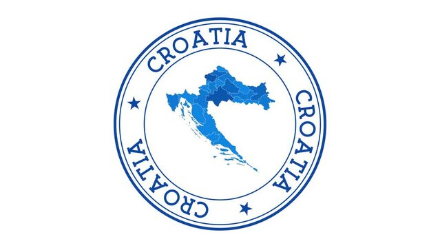 Croatia intro. Badge with the circular name and map of country. Croatia round logo animation.