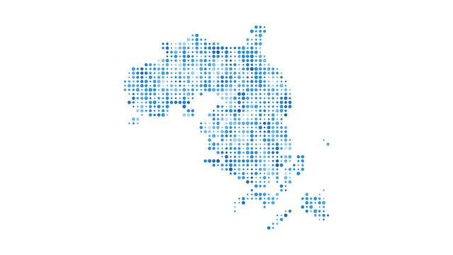 Bintan Island dotted digital map. Map of Bintan Island with pulsating colored circles. Shape filled with blue disks. Stylish video.