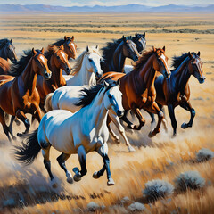 Horses running in the field