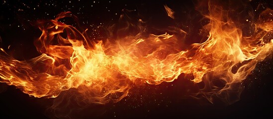 Fototapeta na wymiar Intense Fire Flames Dancing Vibrantly on a Dark Black Background
