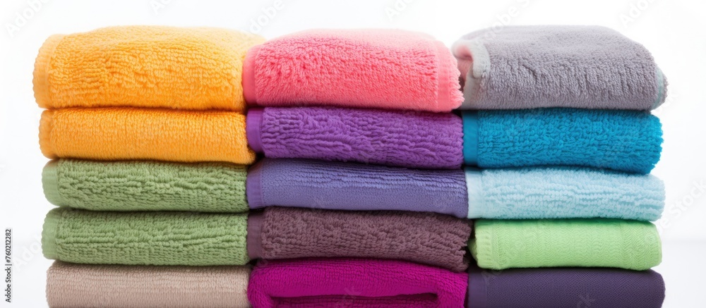 Poster luxurious stack of plush towels ready for a relaxing spa experience