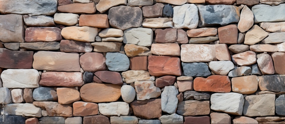 Poster rustic stone wall featuring a mix of brown and blue stones creating a textured pattern