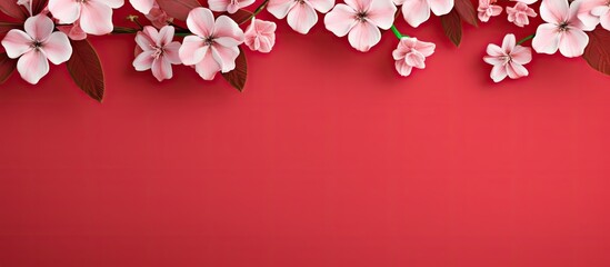 Vibrant Cherry Blossom Blooms Showcase Nature's Elegance on Red Background