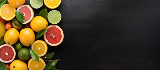 Vibrant Assortment of Citrus and Limes Arranged on a Stylish Black Background