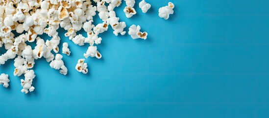 Vibrant Popcorn Kernel Pattern on Blue Background for Movie Nights and Snack Time Fun - obrazy, fototapety, plakaty