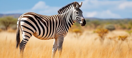 Majestic Zebra Grazing in Savanna Grasslands Under the Golden Sunlight