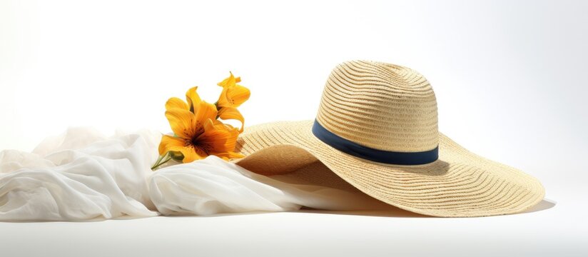 Graceful Hat and Delicate Flower on a Pure White Background - Vintage Style Accessories
