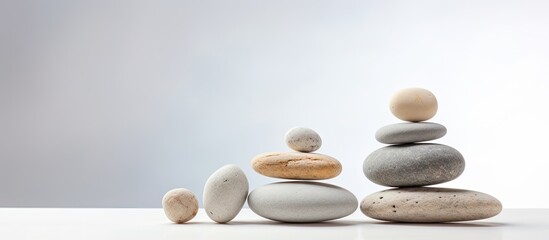 Zen Stones Balanced in Harmony on Clean White Surface - Tranquil Decor Element