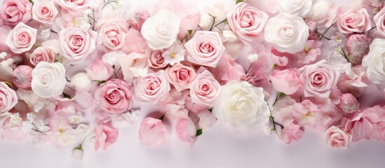 Elegant Pink and White Flowers in Bloom on a Luminous White Background