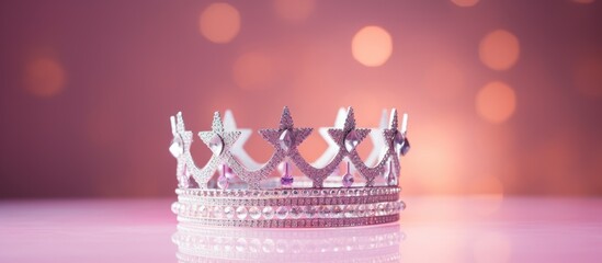Exquisite Crown Adorning Elegant Table Set Against a Soft Pink Background